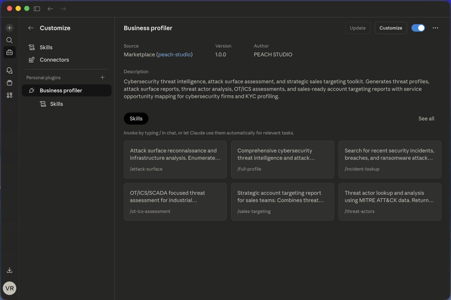 Business Profiler plugin skills inside Claude Desktop